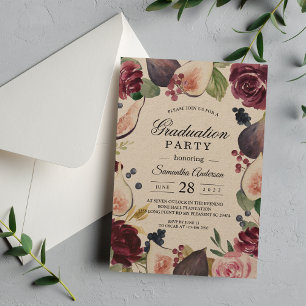 Invitation Kraft Moody & Rustic Burgundy Figs & Fleurs Cadre