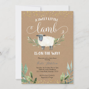 Invitation Kraft Papier doux Petit agneau vert Baby shower