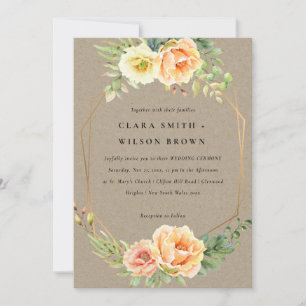 INVITATION KRAFT PEACH DESERT SUCCULENT CACTI FOLIAGE MARIAGE