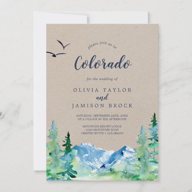 Invitation Kraft Rocky Mountain Colorado Destination Mariage (Devant)