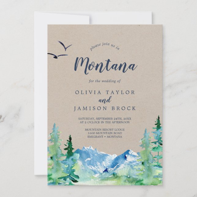 Invitation Kraft Rocky Mountain Montana Destination Mariage (Devant)