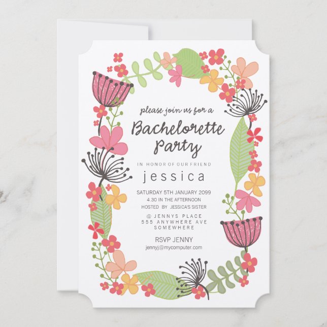 Invitation Kraft Rustic Floral Frontière Bachelorette Party I (Devant)