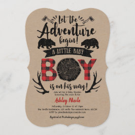 Invitation Kraft, Rustique, bûcheron, Plaid Buffalo, Bébé gar