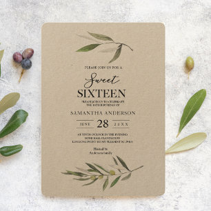 Invitation Kraft Watercolor Branche d'olive verte