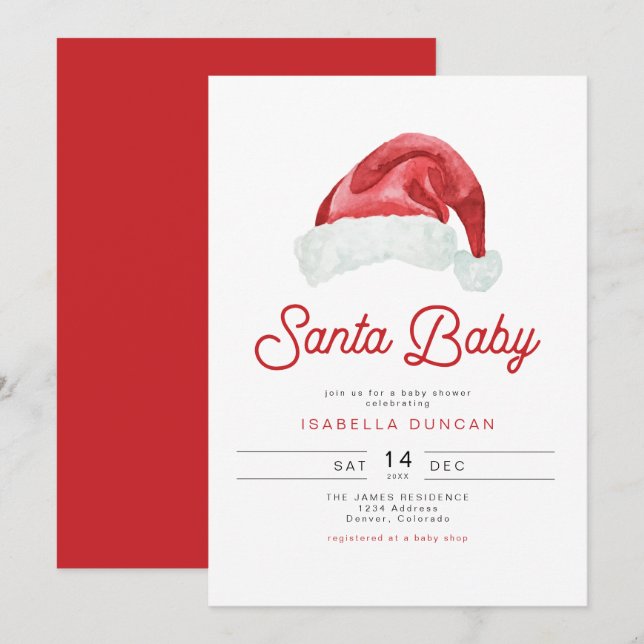 Invitation KRIS Cute et Baby shower Père Noël moderne (Devant / Derrière)