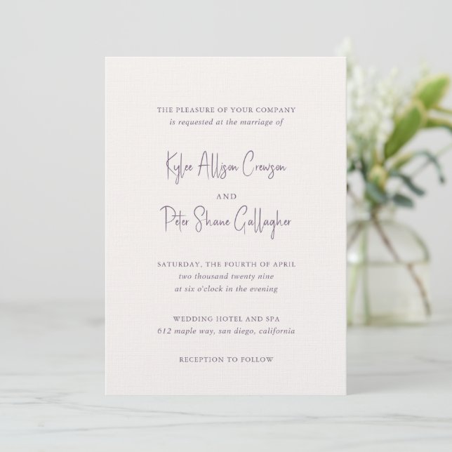 Invitation Kylee Mauve Mariage traditionnel élégant (Debout devant)