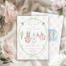 La Baby Shower de Pierre Lapin sur une corde à lin