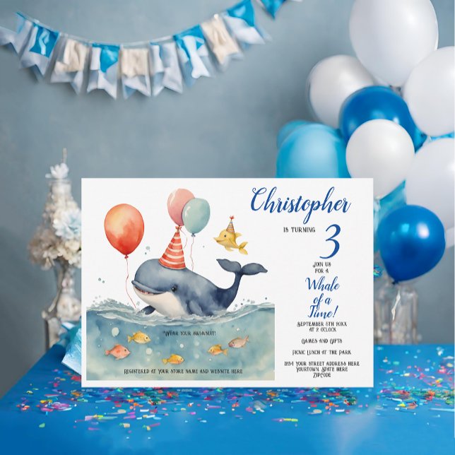 Invitation La baleine d'un garçon du temps Anniversaire (Créateur téléchargé)
