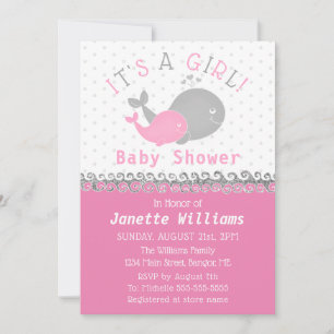 Invitation La baleine nautique c'est un Baby shower féminin