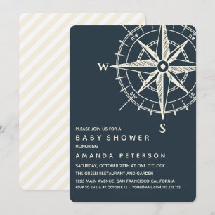 Invitation La Boussole Bleue   Baby Shower Marin