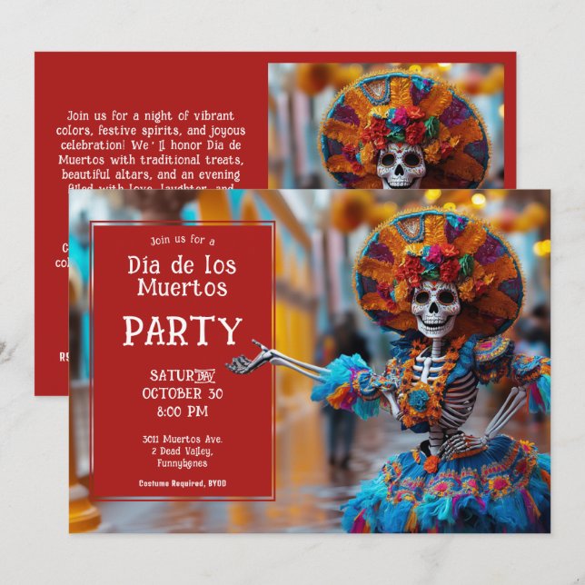 Invitation 💀 La Calavera en bleu (Devant / Derrière)
