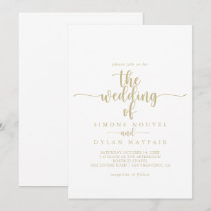 Invitation La calligraphie minimaliste d'or Mariage de 