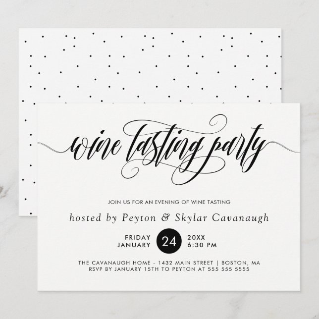Invitation La Calligraphie Noire Frappe La Dégustation Des Vi (Devant / Derrière)