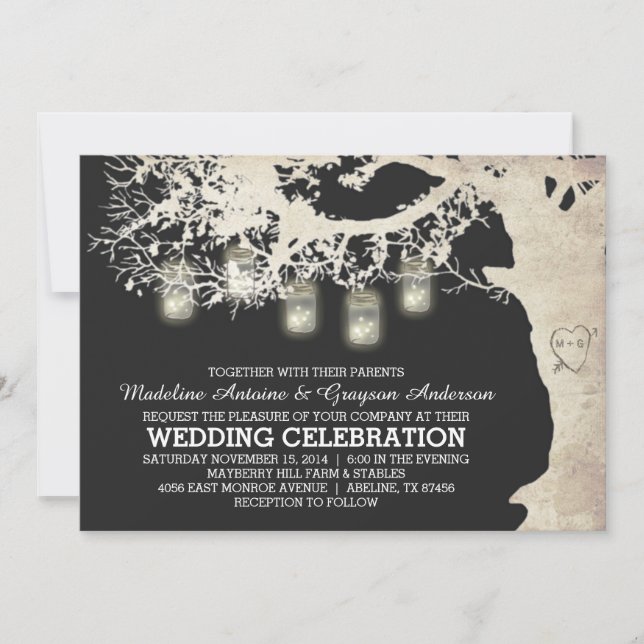 Invitation La chaîne Mason Jar illumine le mariage d'un arbre (Devant)