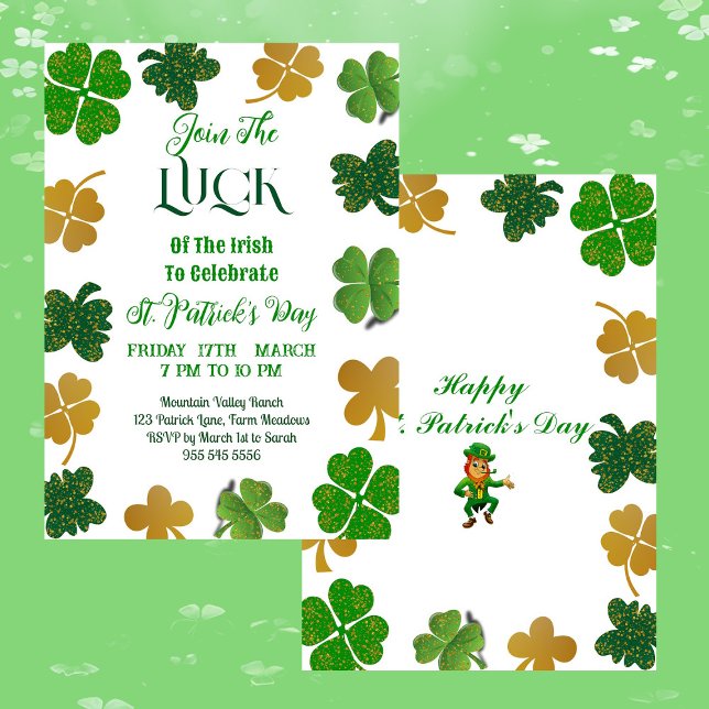 Invitation La chance des Shamrocks Irlandais Jour de la Saint (Luck Of Irish St Patrick's Day Gold Green Shamrocks Invitation)