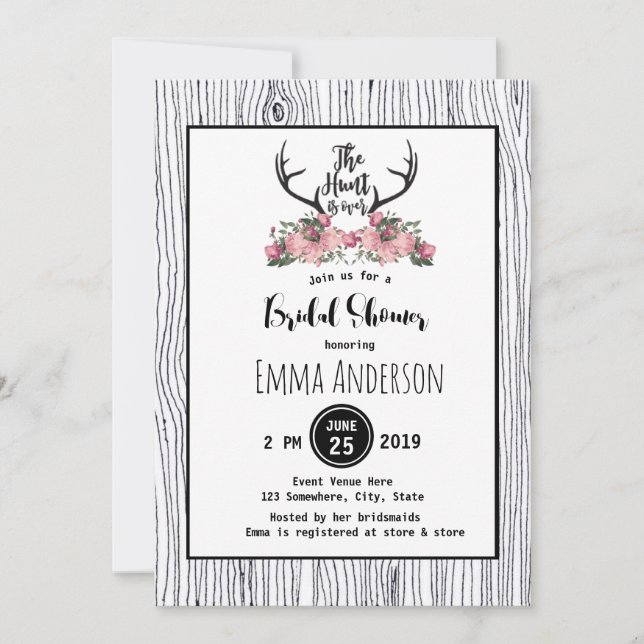 Invitation La chasse au bois de barnwood floral rustique est  (Devant)