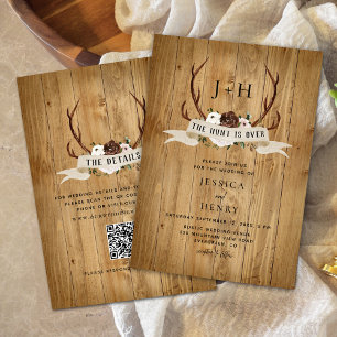 Invitation La chasse est sur les Antlers rustiques Mariage QR