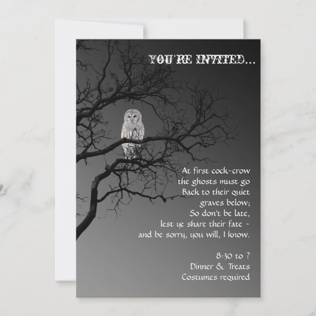 Invitation La Chouette d'Halloween à l'effigie d'une fête d'a (Devant)