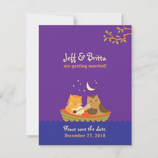 Invitation La Chouette et le Chat Sauvons la Date (Violet et  (Devant)