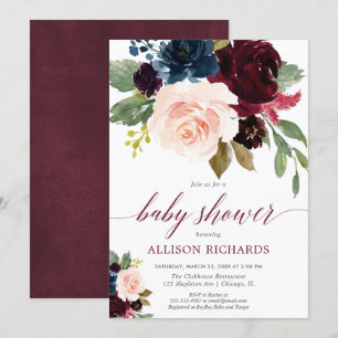 Invitation La chute florale rougissent baby shower bleu de