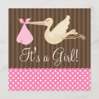 La cigogne Brown rose pointille le baby shower de