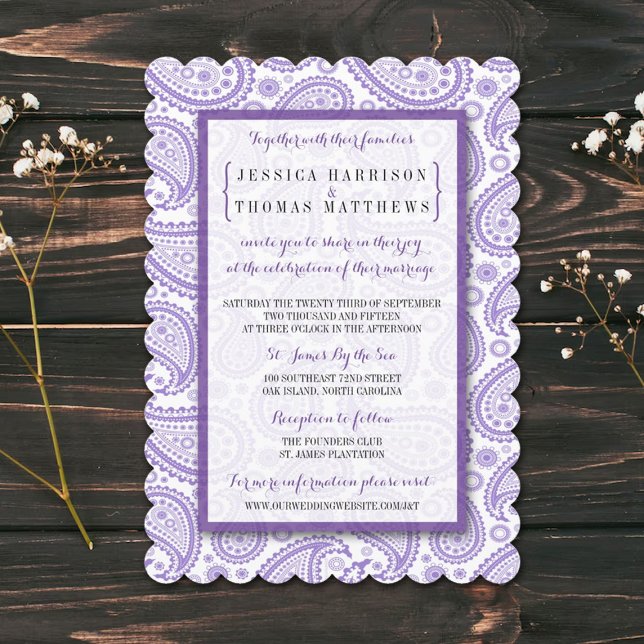 Invitation La collection Mariage moderne Paisley - Purple (Créateur téléchargé)