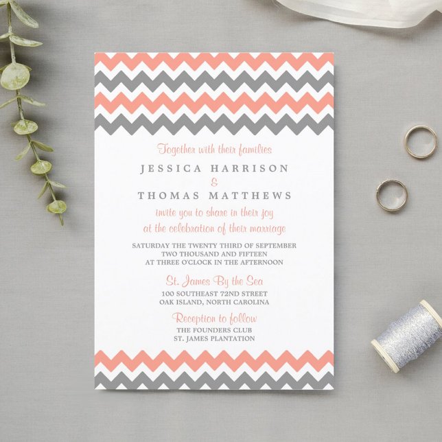 Invitation La collection moderne de Mariages Chevron - rose e (Créateur téléchargé)