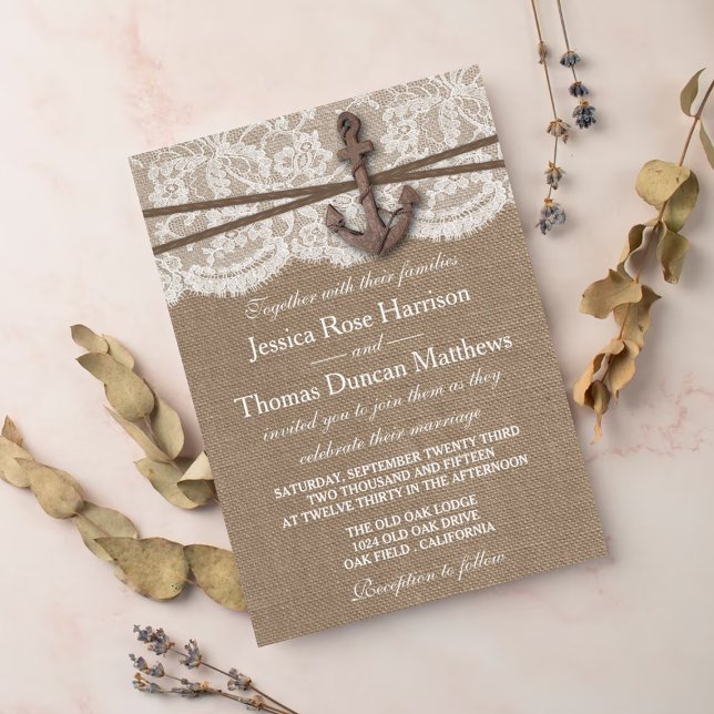 Invitation La collection Rustique de Mariages d'Ancres nautiq (Créateur téléchargé)
