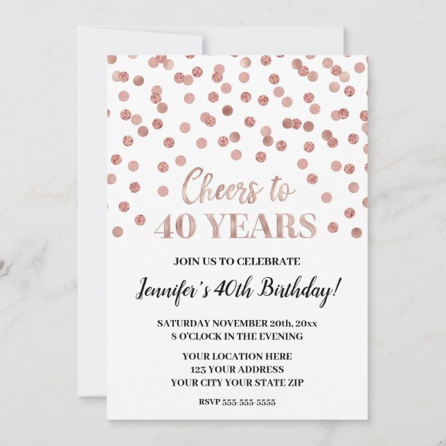 Invitation La Confetti Rose de la Parties scintillant d'or br (Dos)
