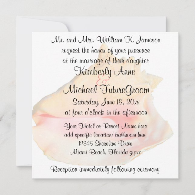 Invitation La conque Shell échouent le mariage de thème (Devant)