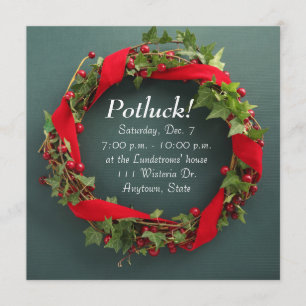 Invitation La couronne de Noël avec la potluck en ruban de ve