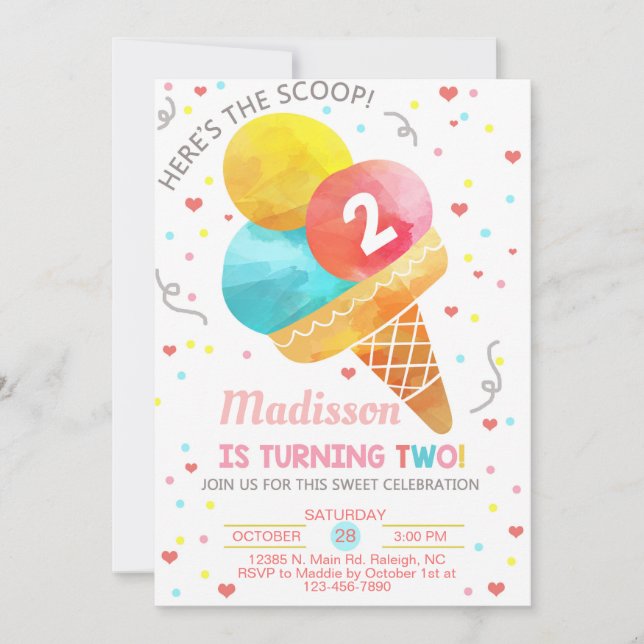 Invitation La crème glacée est la fille de boule 2ème anniver (Devant)