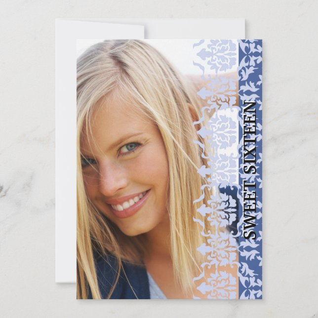 Invitation La damassé voient l'invitation de bleu de photo (Devant)