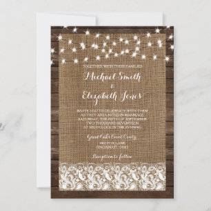 Invitation La dentelle de Burlap en bois illumine les invitat