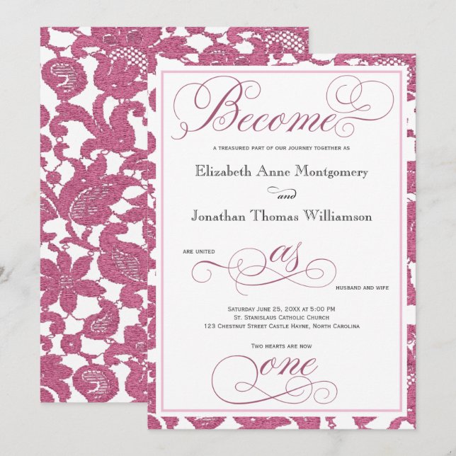 Invitation La dentelle de canneberge devient un Mariage chrét (Devant / Derrière)