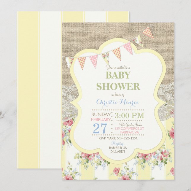 Invitation La dentelle florale chic du pays de Shabby (Devant / Derrière)