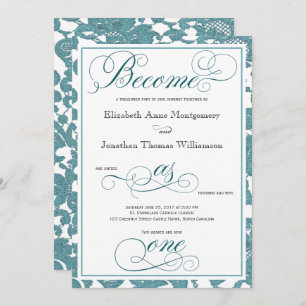 Invitation La dentelle turquoise devient un Mariage chrétien