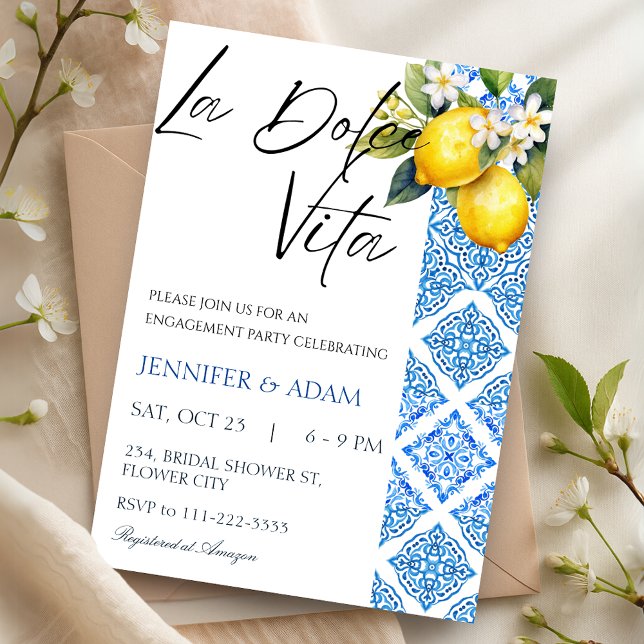 Invitation La Dolce Vita Engagement Méditerranéen Italien (La Dolce Vita Italian Mediterranean Engagement Invitation)