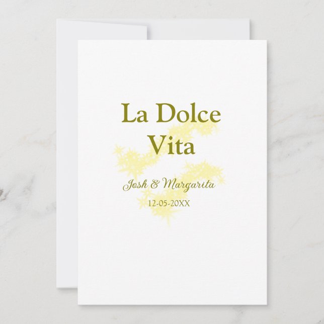 Invitation La Dolce Vita jaune mariage couple Nom date glit (Devant)