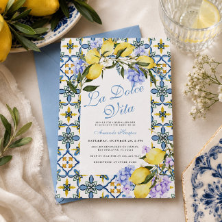 Invitation La Dolce Vita Lemon Italie Carreaux Bleus Enterrem