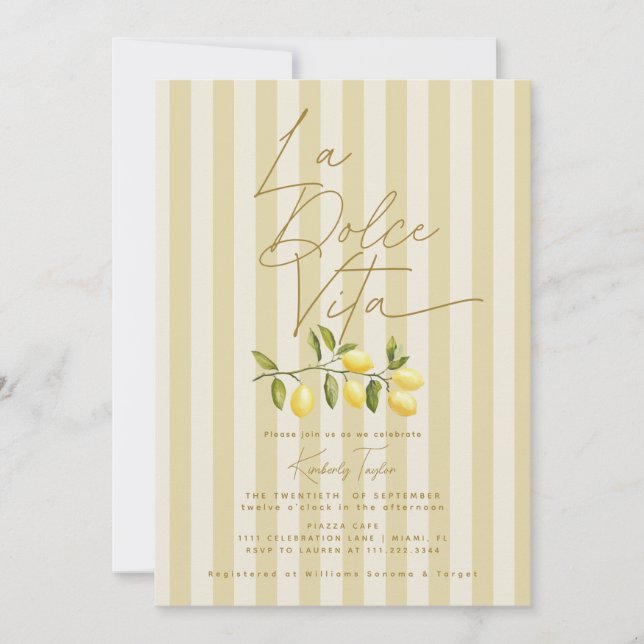 Invitation La Dolce Vita Lemons Fête des mariées italienne (Devant)