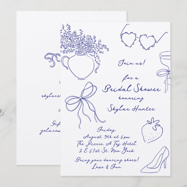 Invitation La Dolce Vita Retro Cobalt Blue RSVP Fête des mari (Devant / Derrière)