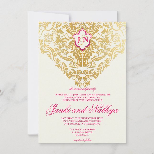 Invitation La fantaisie s'épanouit le mariage arabe indien (Devant)