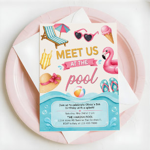 Invitation La fête d'anniversaire au bassin l'été