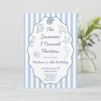Invitation La fête d'anniversaire bleue de l'été où j'ai eu t