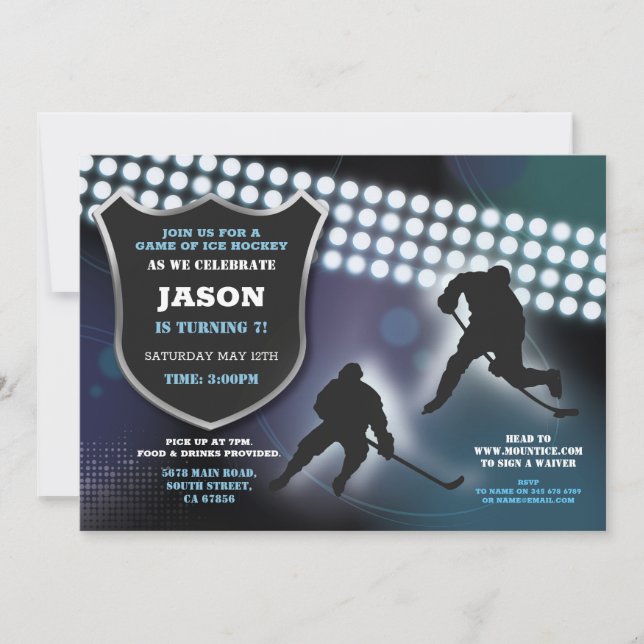 Invitation La fête d'anniversaire de hockey sur glace folâtre (Devant)