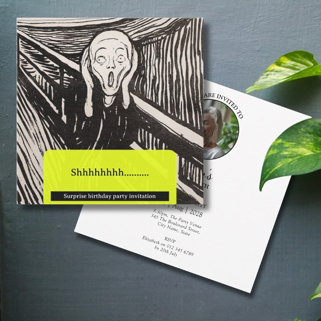 Invitation La fête d'anniversaire de Scream Munch (The scream birthday party invitation.)