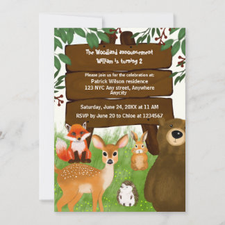 Invitation La fête d'anniversaire en forêt Animaux de la forê