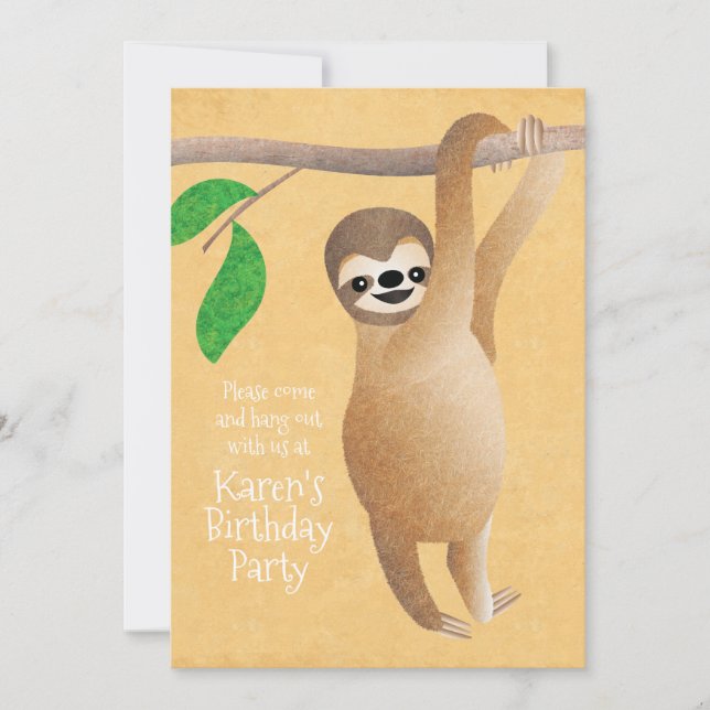 Invitation La fête d'anniversaire mignonne de paresse (Devant)