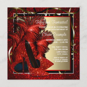 Invitation La fête d'anniversaire noire et rouge de la femme